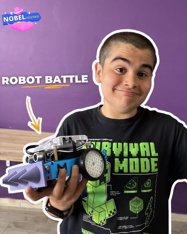 student showing a robot